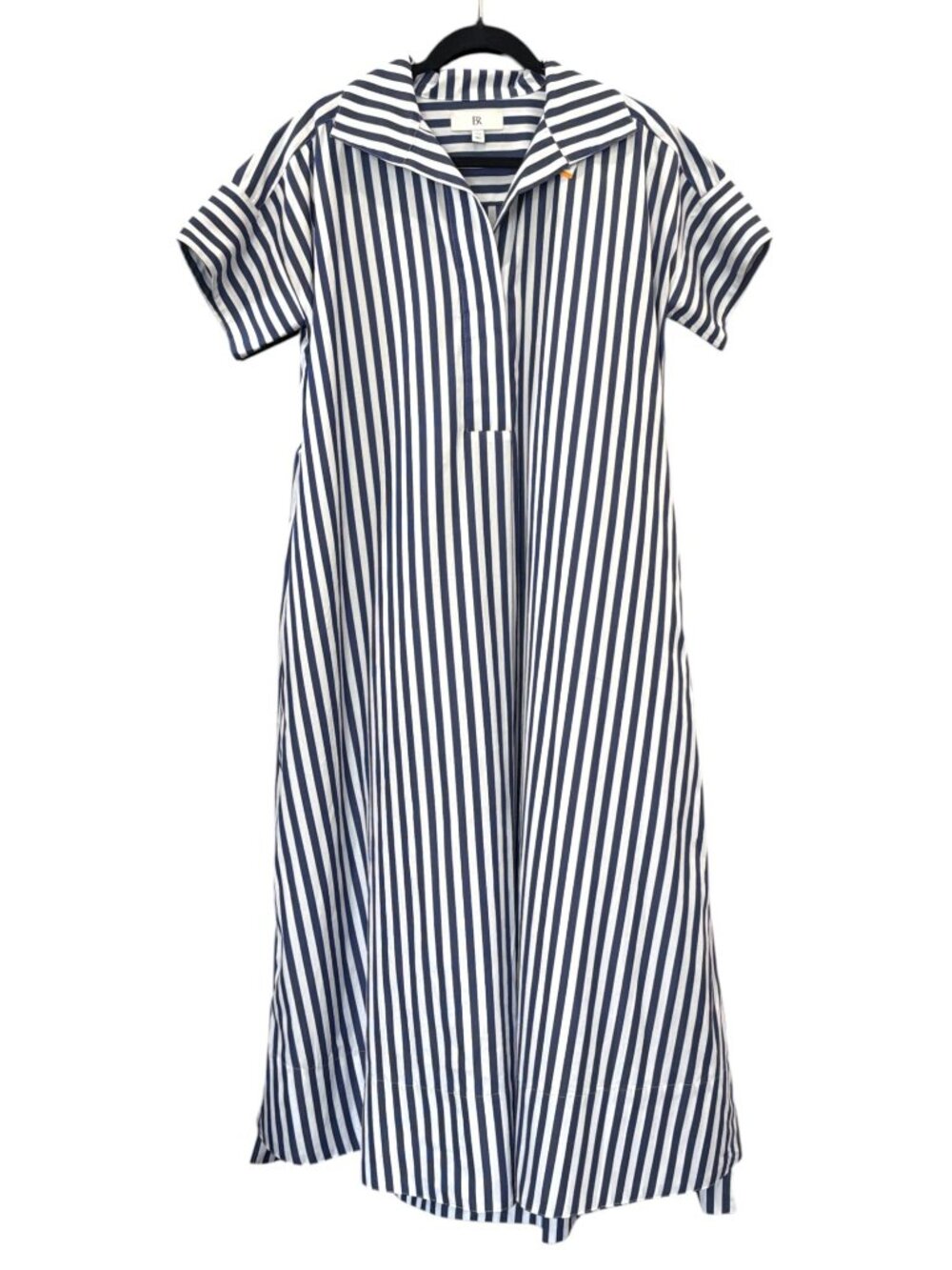 Banana Republic Blue Stripe Cruz Poplin Maxi Dress Short Sleeve Collared Neck XS